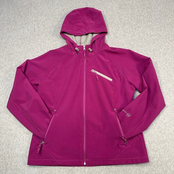 Free Country Jacket WMNS L Fuchsia Pink Zip Up Hooded Lightweight Coat Overcoat - Picture 2 of 9